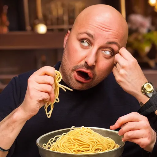 Prompt: joe bastianich puking spaghetti