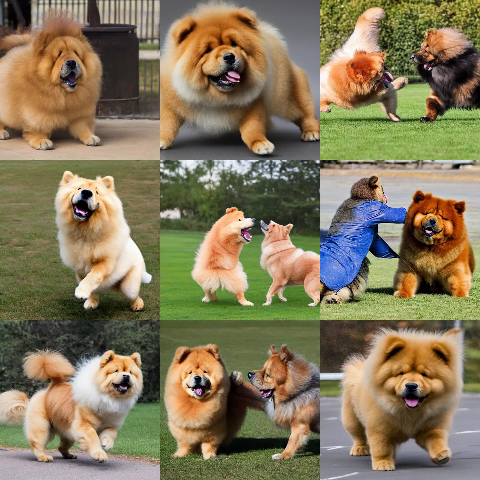 Prompt: a chow chow boxing a sheltie