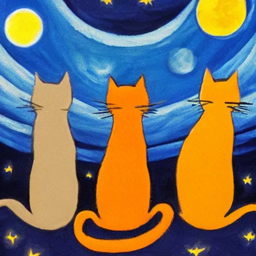 Image similar to back of Cats staring at the moon a starry night style