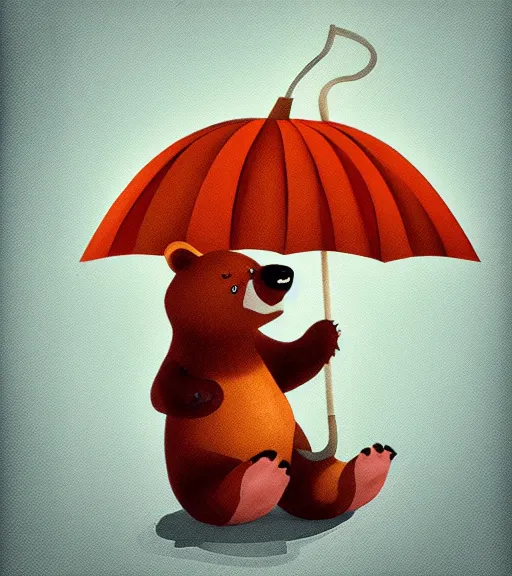 Image similar to autumn a bear with an umbrella cartoon trending on artstation