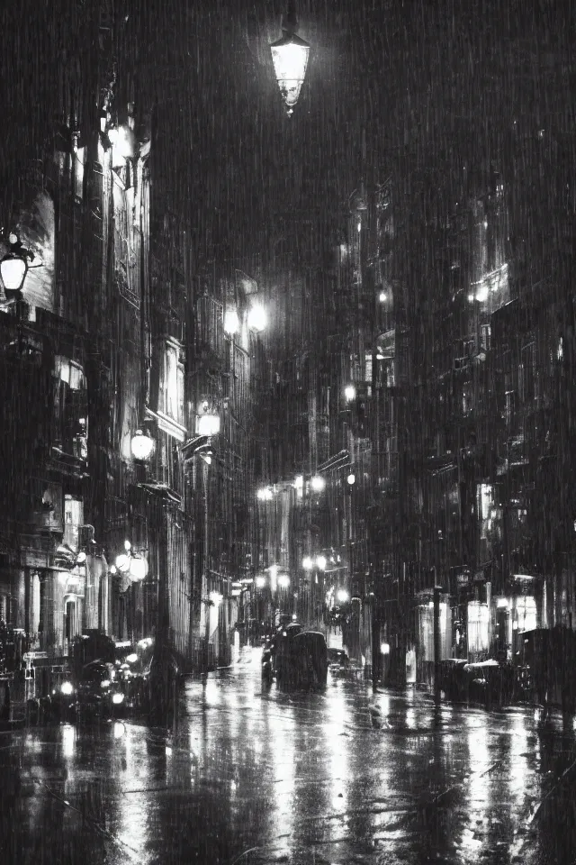 Prompt: city late at night under rain, dark