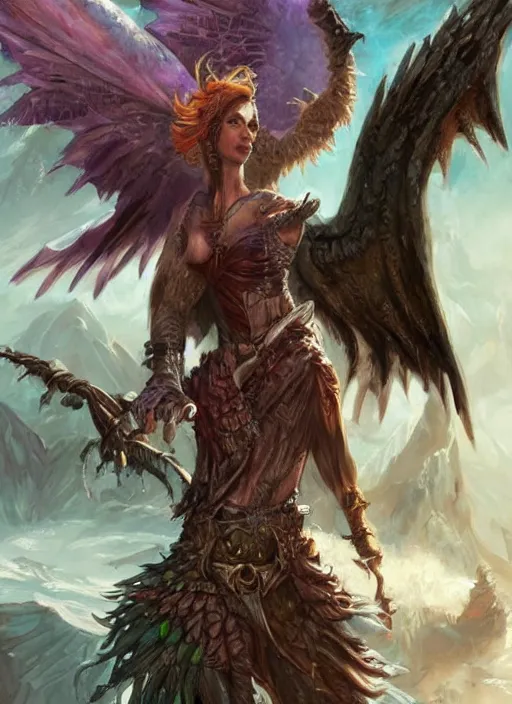 Prompt: harpy, ultra detailed fantasy, dndbeyond, bright, colourful, realistic, dnd character portrait, full body, pathfinder, pinterest, art by ralph horsley, dnd, rpg, lotr game design fanart by concept art, behance hd, artstation, deviantart, hdr render in unreal engine 5