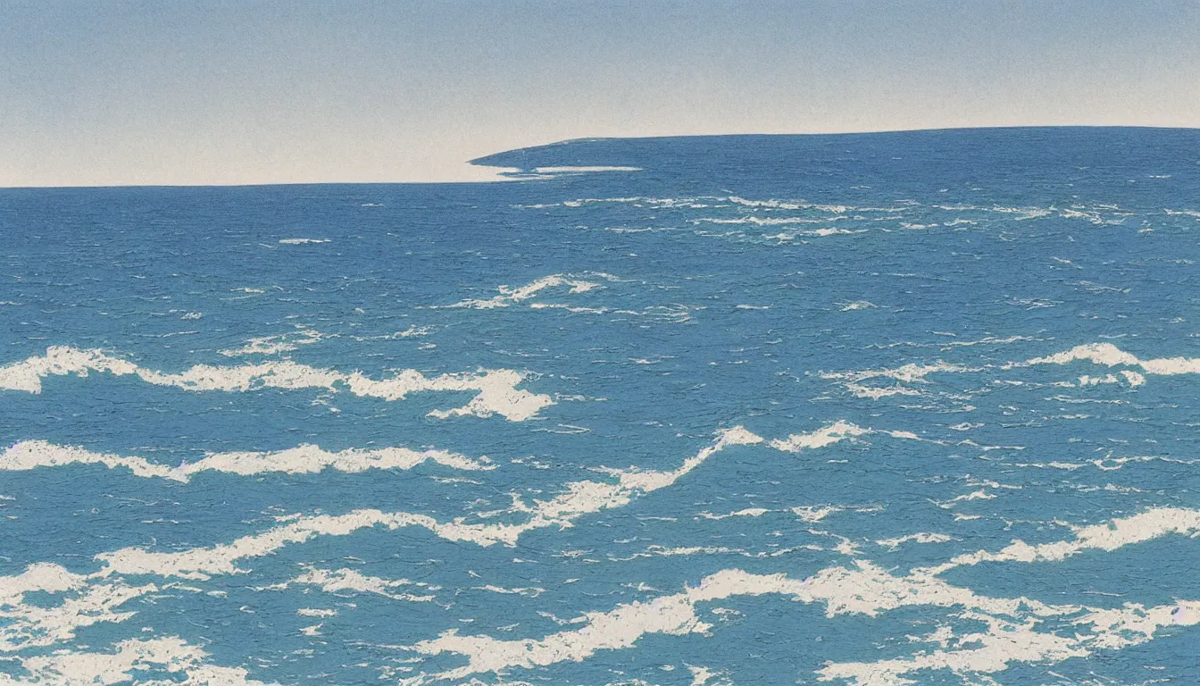 Image similar to huge open ocean oceanscape with horizon drawing by Moebius, minimalist, detailed