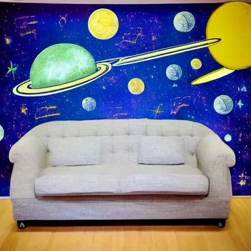 Image similar to couch flying through space