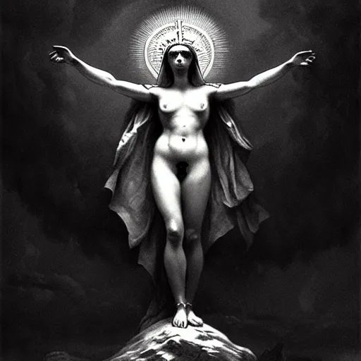 Prompt: marana slavic goddess with six arms : by gustave dore and greg rutkowski and wlop, mystic high contrast monochromatic noir