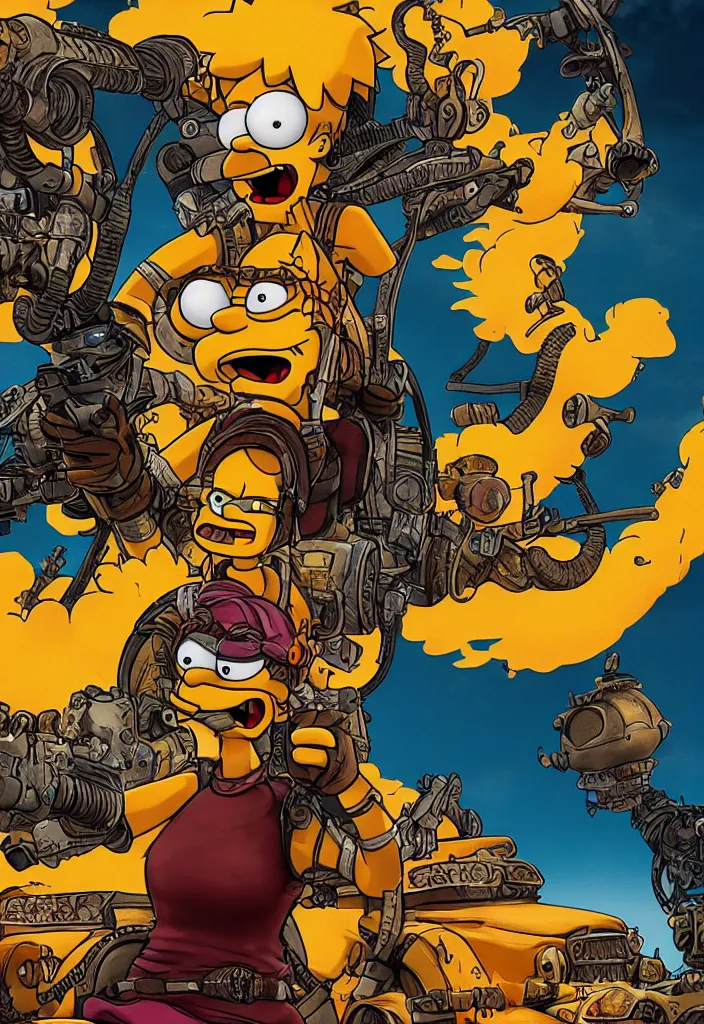 Prompt: Lisa Simpson in Fury Road movie poster, borderlands 4k render