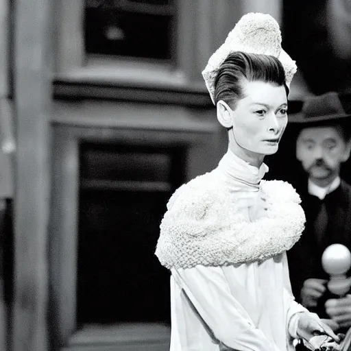 Image similar to tilda swinton as audrey hepburn, in my fair lady