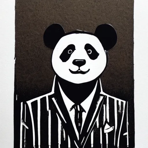 Prompt: panda in a suit, linocut