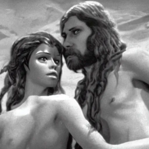 Image similar to a film still of adam andeve ( from the bible ) in star wars 1 9 7 7, realistic, photorealistic, detailed,