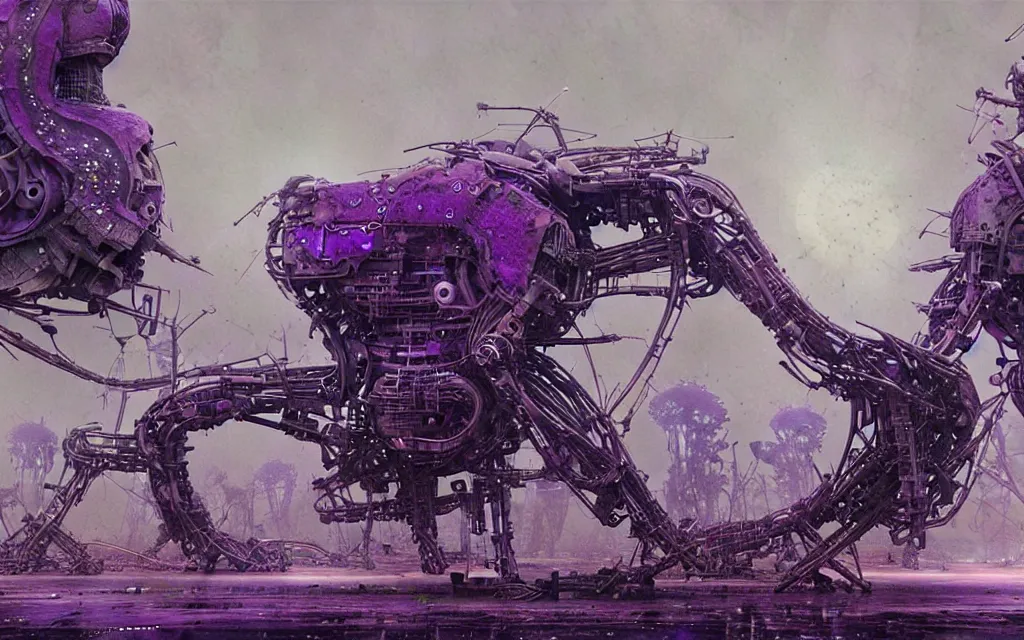 Prompt: a futurist cybernetic purple wildness, future perfect, award winning digital art by santiago caruso and bruce pennington