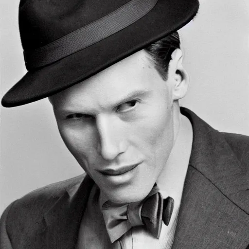 Image similar to A photograph portrait of Jerma985 wearing a suit with and fedora in the 1940s, taken in the early 1940s, grainy, taken on a 940s Kodak Camera, realistic, hyperrealistic, very realistic, highly detailed, very detailed, extremely detailed, detailed, digital art, trending on artstation