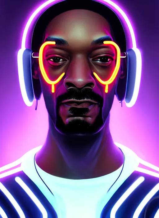 Prompt: portrait of snoop dog cyber humanoid, intricate, elegant, cyber neon lights, highly detailed, digital painting, artstation, glamor pose, concept art, smooth, sharp focus, illustration, art by artgerm and greg rutkowski