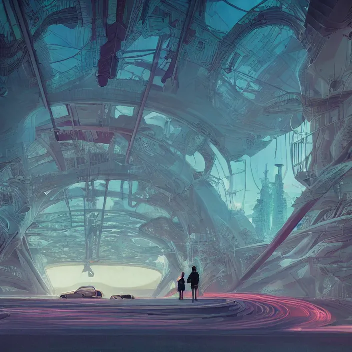 Prompt: maggie cheung, science fiction, extremely detailed, sharp focus, pastel colors, intricate, hard light, illustration, volumetric lighting, digital painting, by roger dean, by santiago calatrava, by simon stalenhag