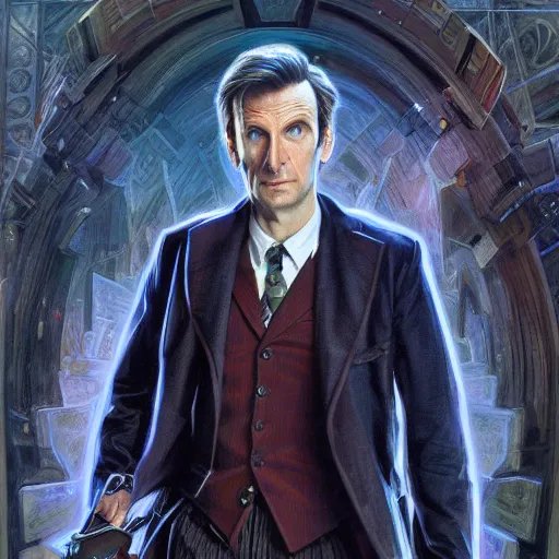 Image similar to The 10th doctor who, portrait art by Donato Giancola and James Gurney, digital art, trending on artstation