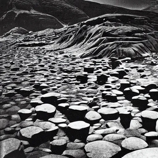 Prompt: paleozoic by ansel adams ultradetailed. a beautiful photograph of a group of people standing in a line. they are all facing the same direction & appear to be waiting for something.