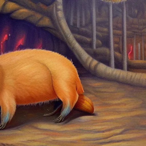 Image similar to extremely detailed painting of a demon capybara in hell