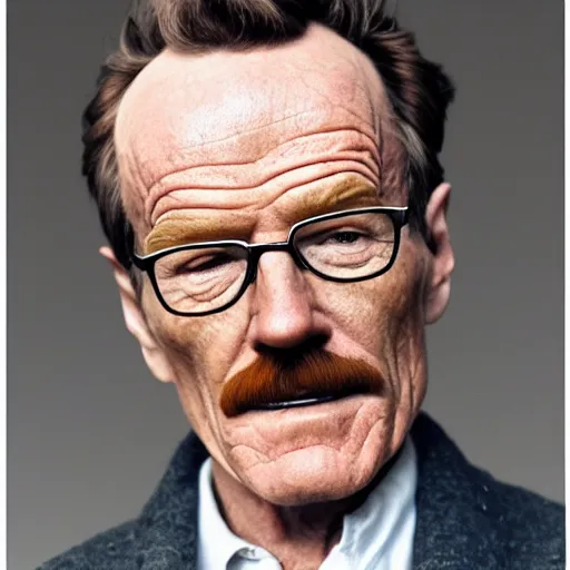 Image similar to A photograph of old Bryan Cranston in his eighties who looks like Bryan Cranston wearing a sweater in the 2010s, Bryan Cranston, taken in the late 2010s, taken on a 2010s Camera, realistic, hyperrealistic, very realistic, highly detailed, very detailed, extremely detailed, detailed, digital art, trending on artstation, headshot and bodyshot, detailed face, very detailed face