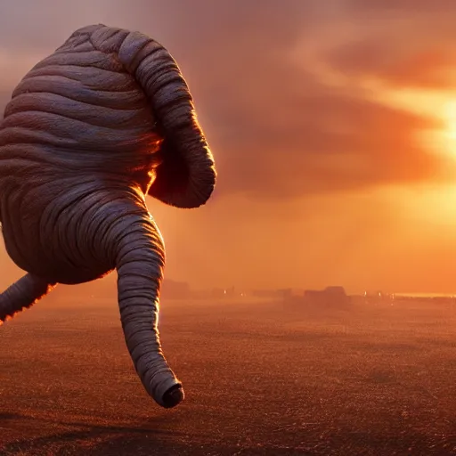 Image similar to colossal tardigrade, new york attack, golden hour, cinematic, action shot