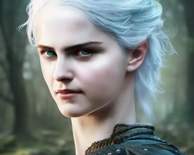 Image similar to 5 5 mm portrait photo of a real life ciri, in a magical forest. dark atmosphere. art by greg rutkowski. highly detailed 8 k. intricate. lifelike. soft light. nikon d 8 5 0.