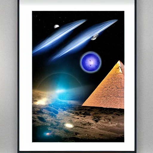 Image similar to pyramid - shaped spacecraft flying through the cosmos, stars, nebula, high detail, realism, cinematic