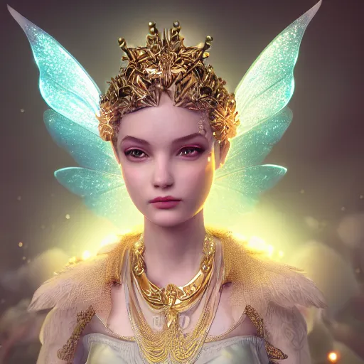 Image similar to portrait of fairy princess, glowing, ornate and intricate jewelry, jaw dropping beauty, glowing background lighting, white accent lighting, hyper detailed, fairy tale, 4 k octane render