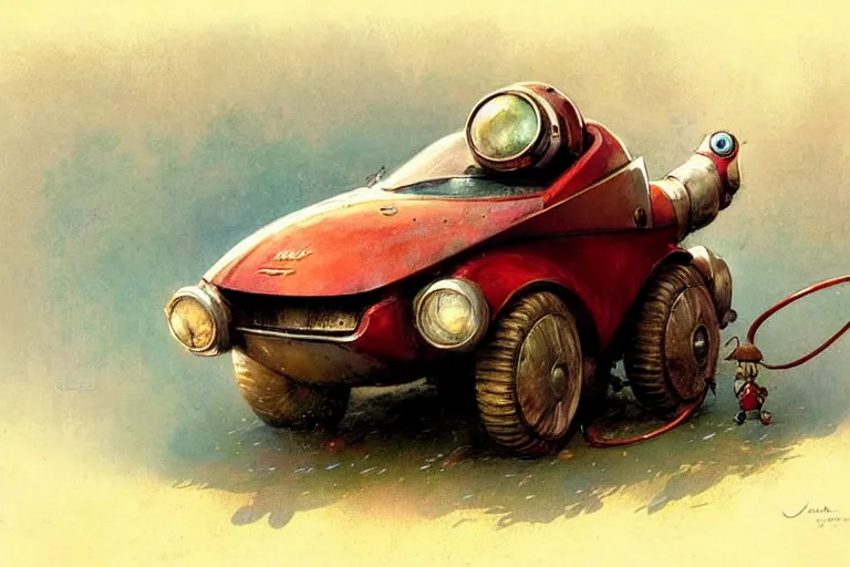 Image similar to adventurer ( ( ( ( ( 1 9 5 0 s retro future robot mouse amphibious vehical home. muted colors. ) ) ) ) ) by jean baptiste monge!!!!!!!!!!!!!!!!!!!!!!!!! chrome red