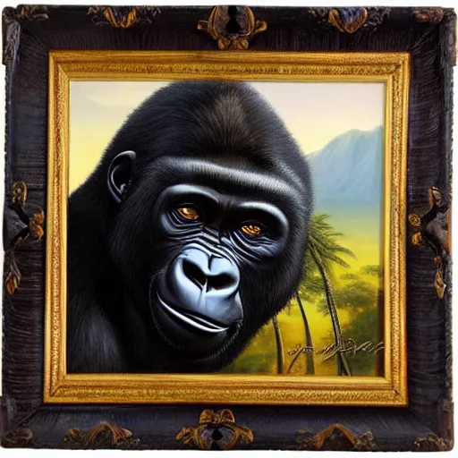 Image similar to portrait of a gorilla woman ( 3 5 ) from tanzania, 5 0 0, 0 0 0 bce, an oil painting by ross tran and thomas kincade