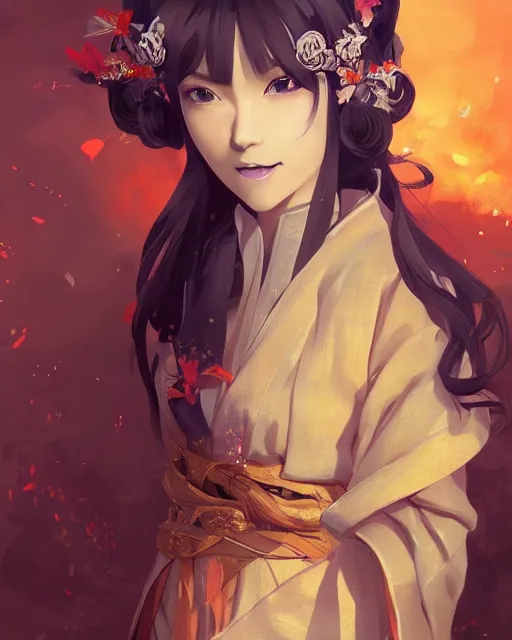 Prompt: A professional anime portrait of Ssunbiki as a beautiful woman wearing a kimono from Skyrim, by Stanley Artgerm Lau, WLOP, Rossdraws, James Jean, Andrei Riabovitchev, Marc Simonetti, and Sakimichan, highly detailed, ultra detailed, golden hour, trending on artstation, cgstudio