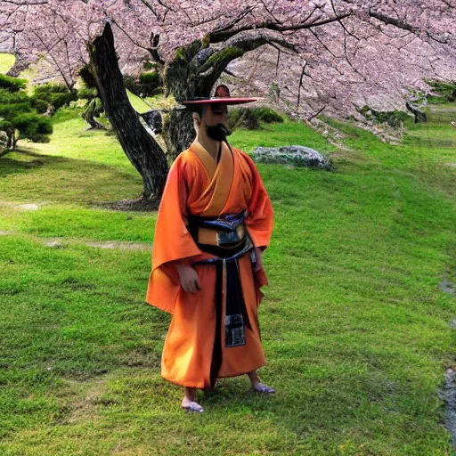 Image similar to samurai standing under a blossom tree