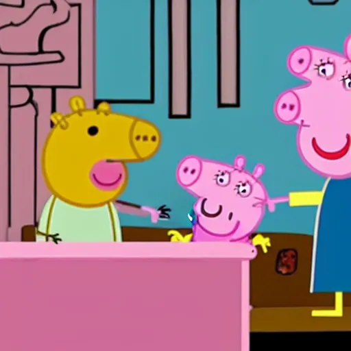 Prompt: An episode of Peppa Pig where Peppa Pig meets Brad Pitt in a chic café