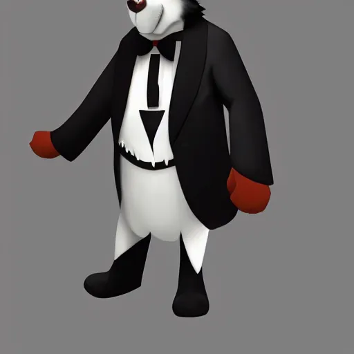 Image similar to anthropomorphic furry german Shepherd wearing a tuxedo, Artstation