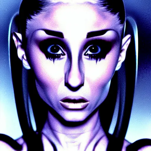 Prompt: alienated human resembling Ariana Grande, style of Giger, H. R. GIGER