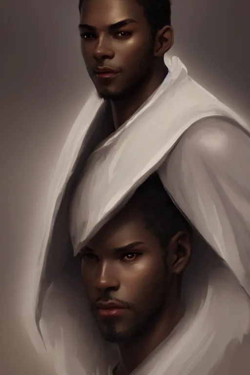 Image similar to a portrait of a black male prince, white cape, illustration, soft lighting, soft details, dark mood, painting oil on canvas by Edmund Blair Leighton and Charlie Bowater octane render trending on artstation d&d characters, 4k, 8k, HD