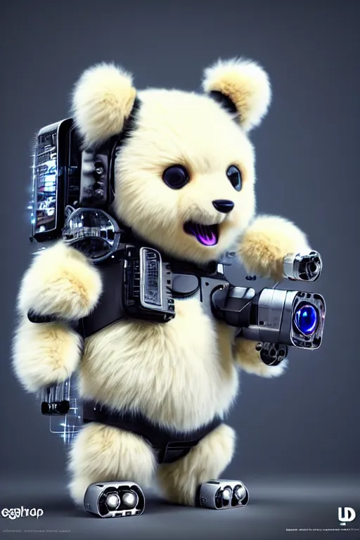 Image similar to high quality 3 d render very cute fluffy cyborg!! bear! plays electronic viola, cyberpunk highly detailed, unreal engine cinematic smooth, in the style of blade runner & detective pikachu, hannah yata charlie immer, moody light, low angle, uhd 8 k, sharp focus