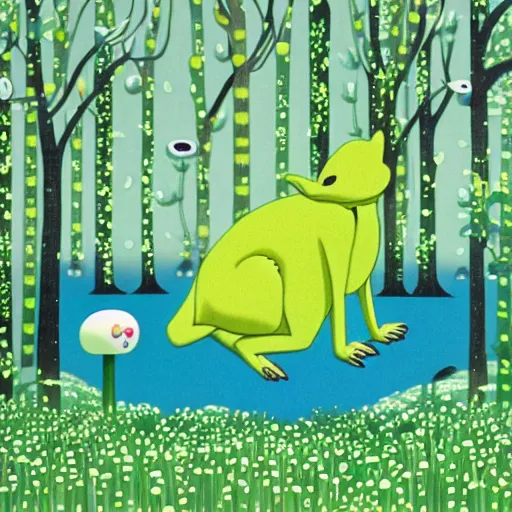 Prompt: a happy green kangaroo by chiho aoshima