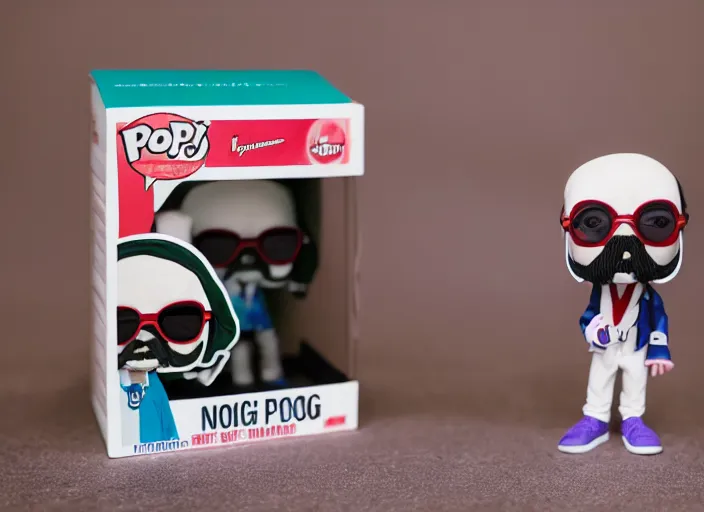 Image similar to product still of Snoop Dogg funko pop with box, 85mm f1.8