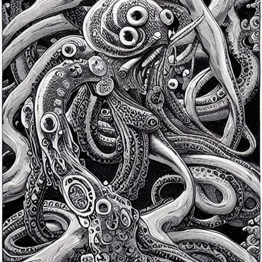 Image similar to Tentacle monster, drawn by Joe Fenton