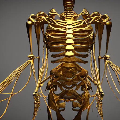 Image similar to the intricate skeleton of a megatherium made of iridiscent gold by a famous jeweler in a futuristic museum, unreal engine 5