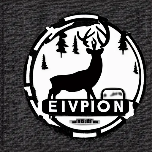 Image similar to logo for evil corporation that involves deer, retro synthwave style, retro sci fi