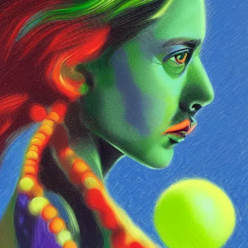 Image similar to portrait, raining tennis balls, chalk, colorful, digital art, fantasy, magic, trending on artstation, ultra detailed, professional illustration by Basil Gogos