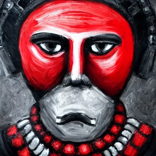 Image similar to portrait of an ancient warrior red and black theme