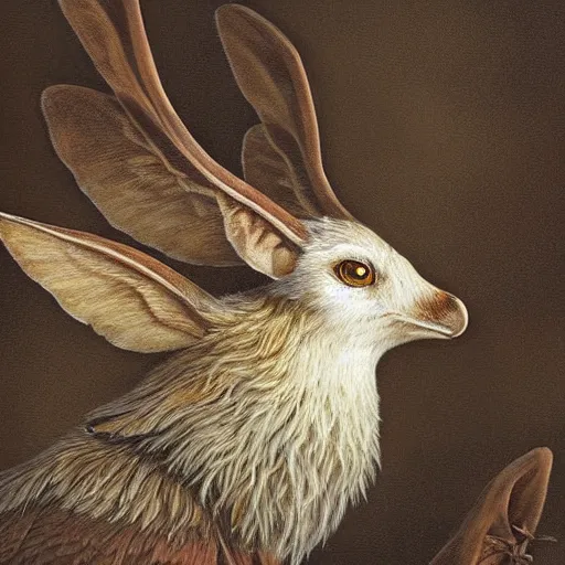 Image similar to wolpertinger highly detailed, sharp focus, digital painting, oil painting, artwork, museum work, by Robert Bateman, by Carl Brenders,