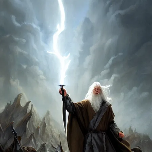 Prompt: gandalf casts a lightningbolt on saruman, wizardbattle, dramatic light, night, thunderclouds, fantasy background, painted by stanley lau, painted by greg rutkowski, painted by stanley artgerm, digital art, trending on artstation