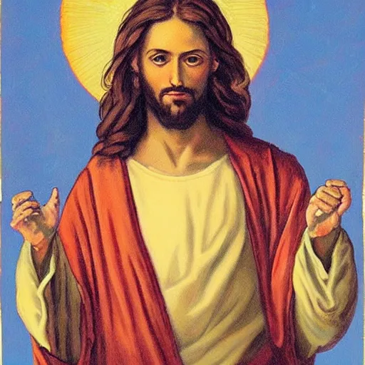 Image similar to painting of jesus holding giving two balls from each hand