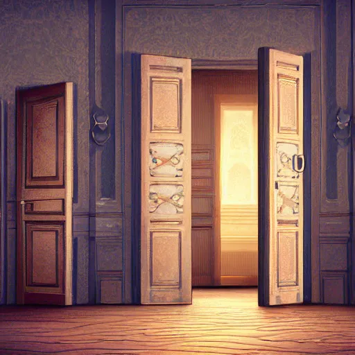 Image similar to a room with 1 0 0 doors with latches, concept art, trending on artstation, highly detailed, intricate, sharp focus, digital art, 8 k