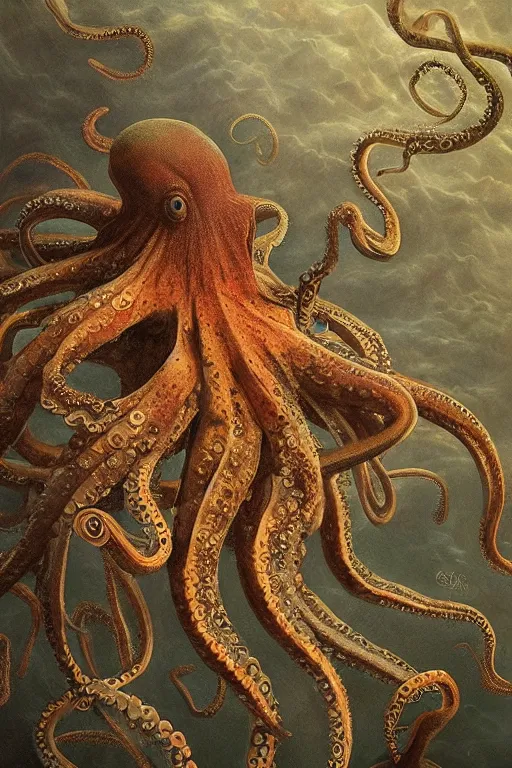 Image similar to Intricate stunning highly detailed octopus, digital painting by agostino arrivabene and Vladimir Kush, surreal, ultra realistic, artstation