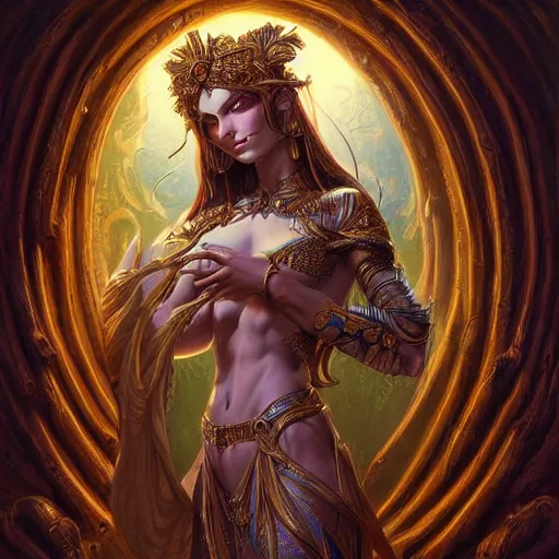 Image similar to digital painting of goddess of illusion by filipe pagliuso and justin gerard, symmetric, fantasy, highly, detailed, realistic, intricate