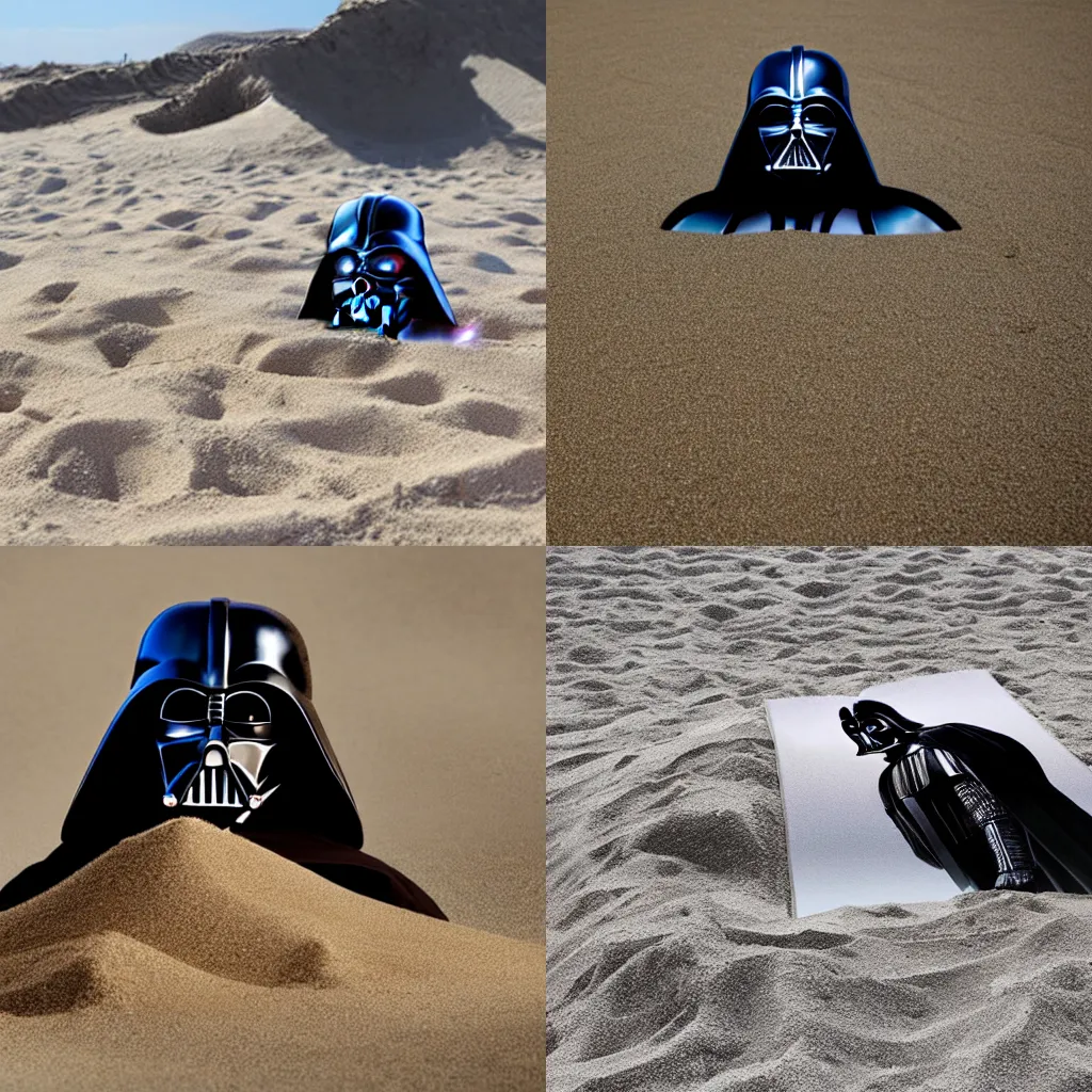 Prompt: darth vader buried in a pile of sand