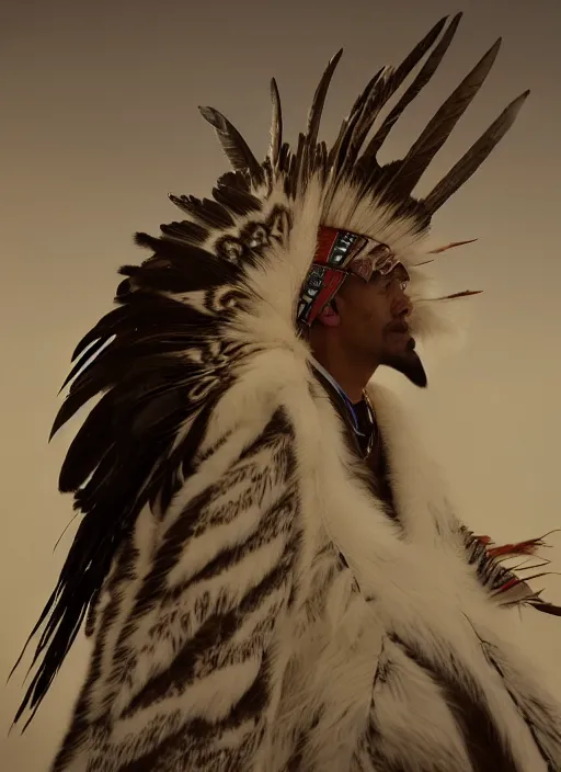 Prompt: Navajo shaman morphing into an eagle during a Sundance, realistic, cinematic, octane render