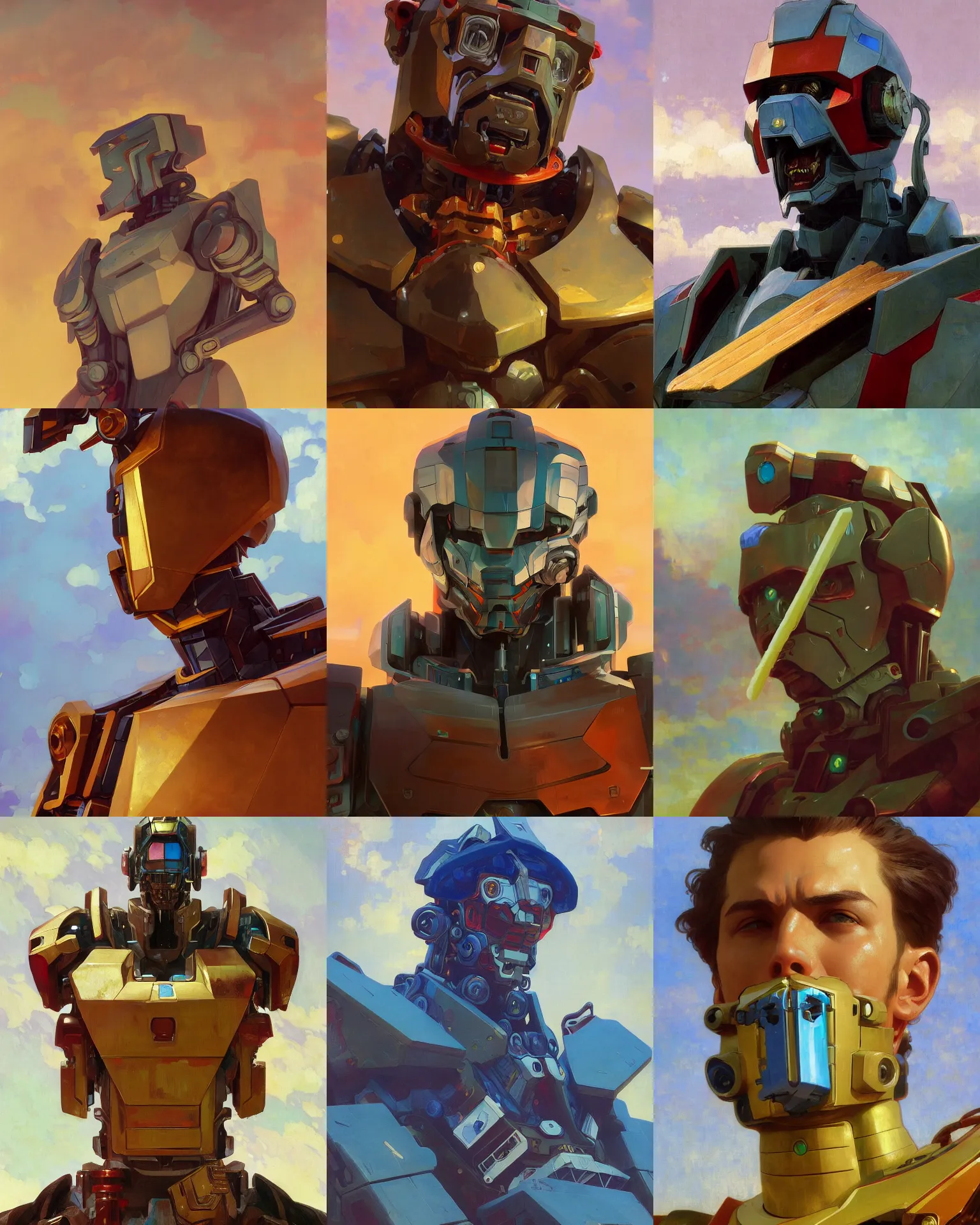 Prompt: Close Portrait Handsome Male Giant Robot Mecha Eating a popsicle, Tokusatsu Suit vaporwave character portrait, digital art, artstation, by WLOP, Ilya repin, alphonse mucha. Very highly detailed 8K, octane, Digital painting, the golden ratio, rational painting